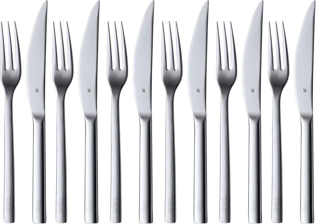 WMF Palma Besteck Set 12 Personen, Essbesteck 60 teilig & Nuova Steakbesteck 12-teilig, für 6 Person