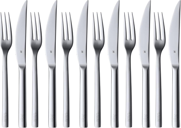 WMF Palma Besteck Set 12 Personen, Essbesteck 60 teilig & Nuova Steakbesteck 12-teilig, für 6 Person