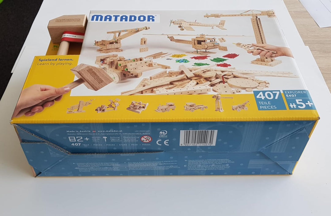 Matador 11407 E407 Baukasten, holzfarben,ab 5 Jahren, bunt