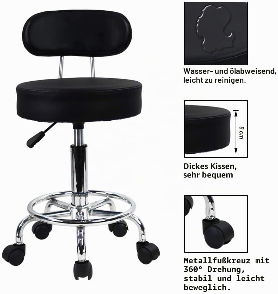 KKTONER Rollhocker Drehstuhl Bürostuhl, höhenverstellbar, Drehhocker mit niedriger Rückenlehne und F