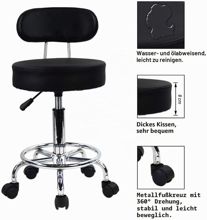 KKTONER Rollhocker Drehstuhl Bürostuhl, höhenverstellbar, Drehhocker mit niedriger Rückenlehne und F
