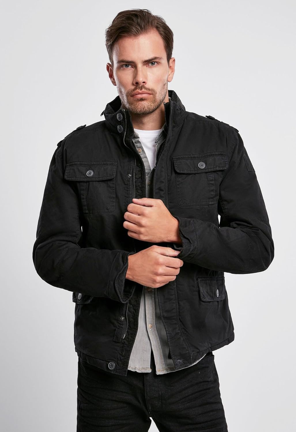 Brandit Winter-Jacket - Stylische Jacke für Herren mit versteckter Kapuze, Stehkragen und Baumwollfu