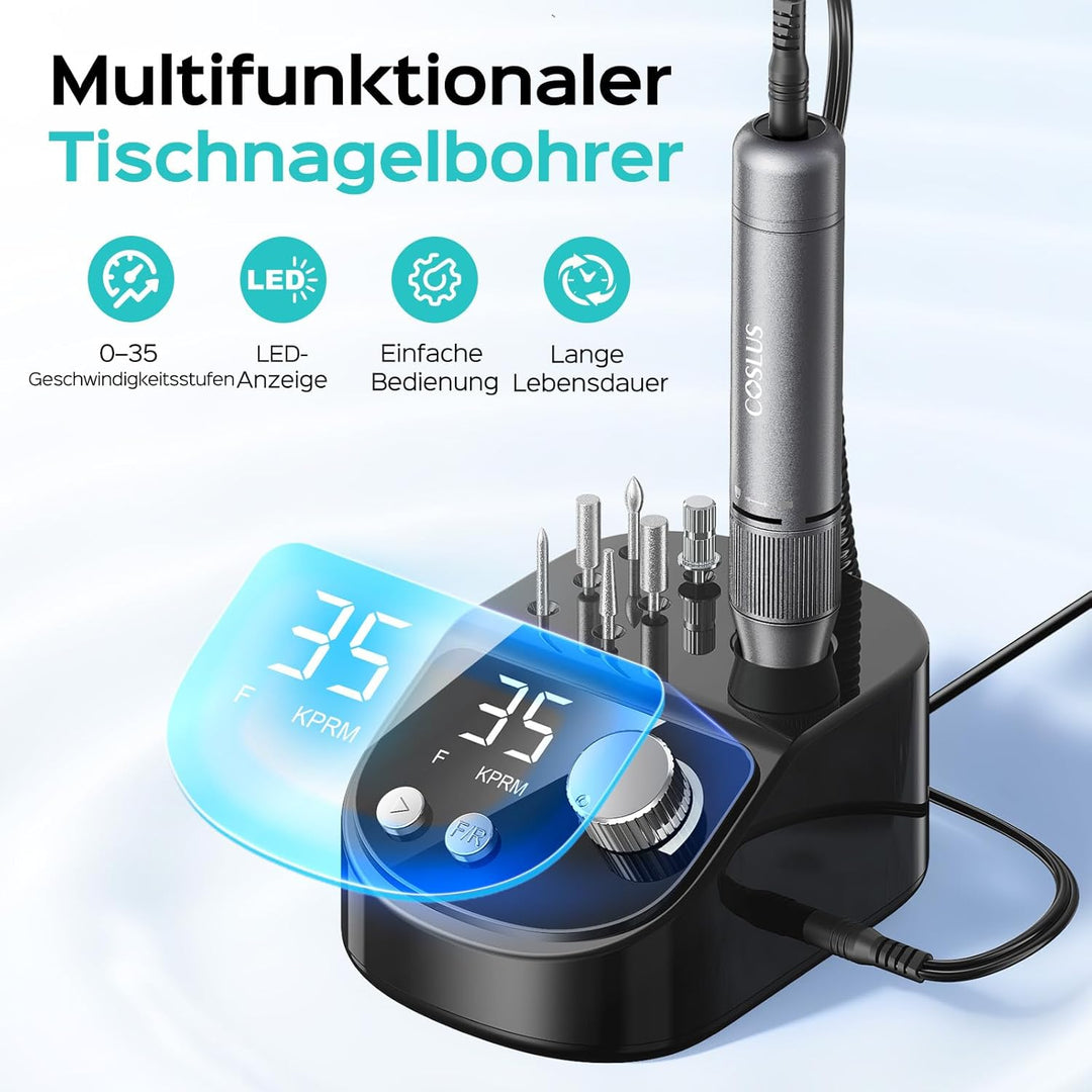 COSLUS E50 Nagelfräser Professionell Set 35000 U/min: Nagelfräser für Gelnägel Elektrische Nagelfeil