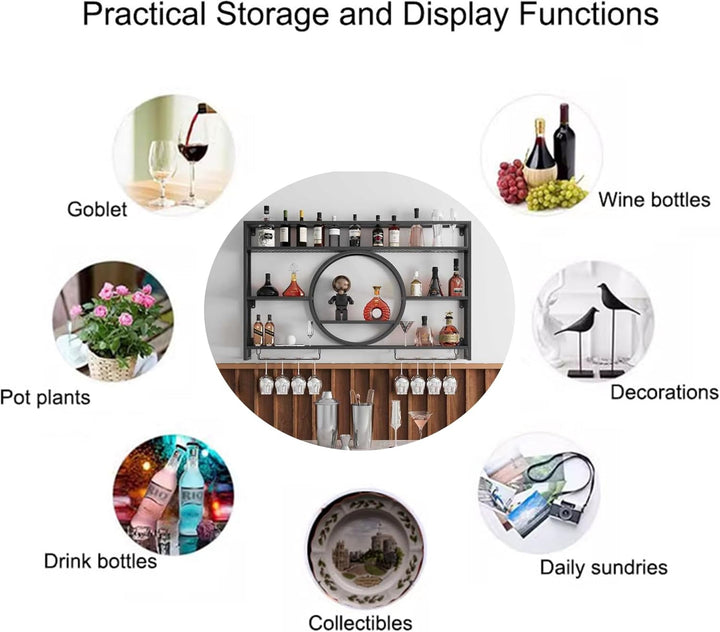 Weinregal Wand Metall Flaschenregal Schmal Wine Rack Bar Regal Wand mit Weinglashalter Getränkeregal