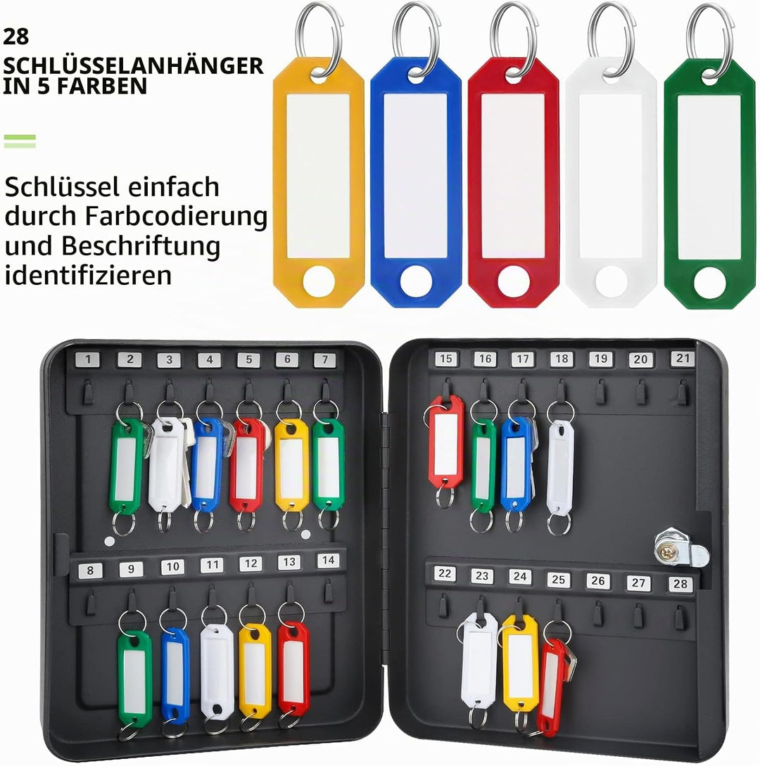 Uniclife 28-Schlüssel Schlüsselschrank mit 2 Aufschliessungsschlüsseln Schlüssel-Organisator Schwarz