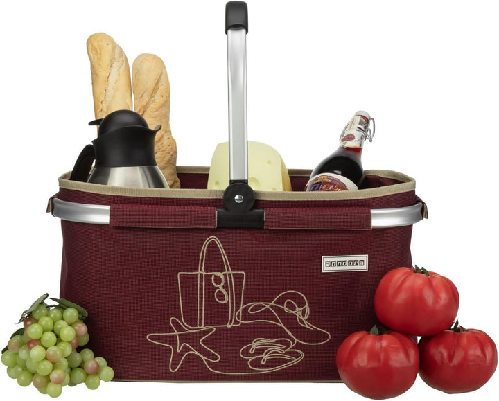 anndora Einkaufskorb RUBY RED 22 Liter - weinrot bestickt Rubinrot, Rubinrot