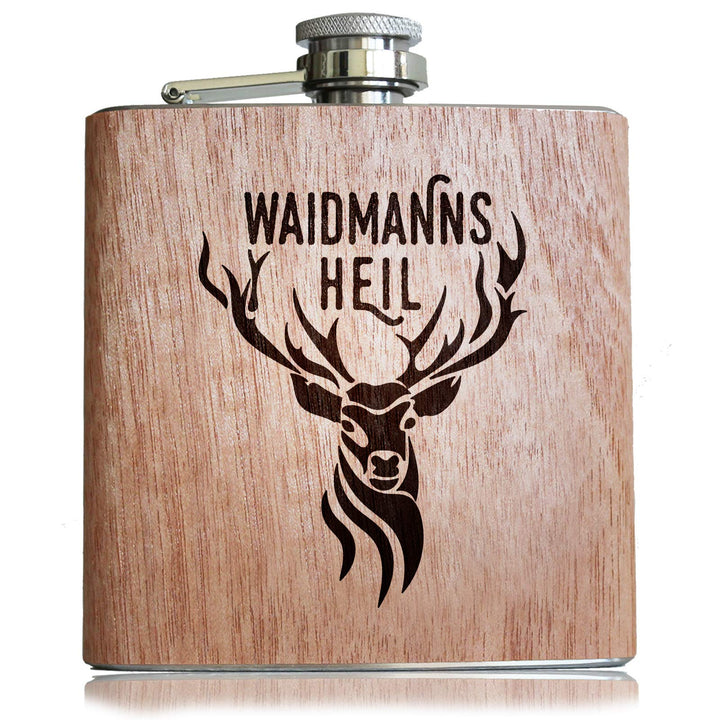 Pixelstudio Waidmannsheil Holz Flachmann Geschenk Jäger Jägerin mit Gravur Geschenkidee Jagd & jagen