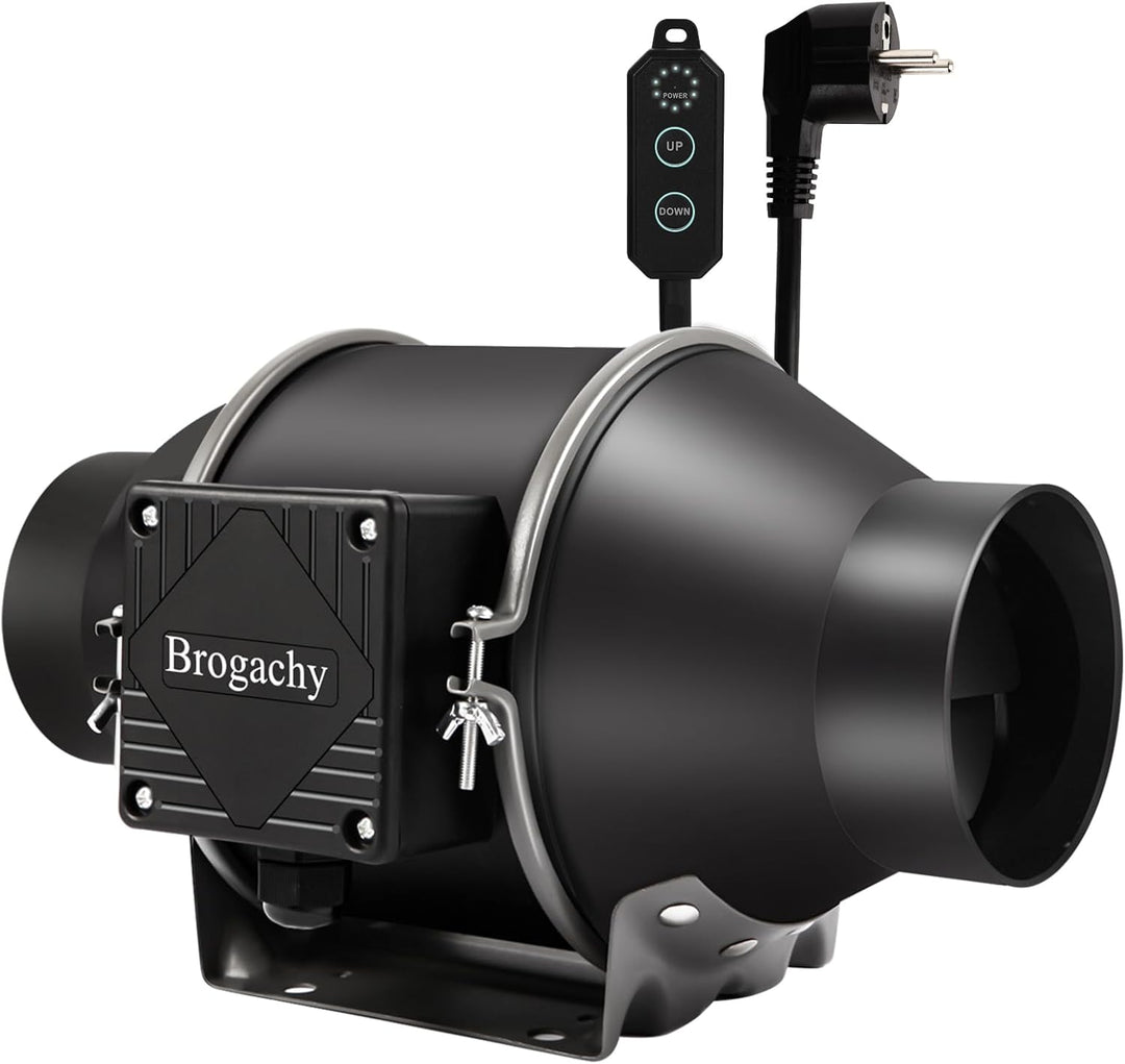 Brogachy 100mm Rohrventilator Regelbar PWM,375 m³/h Abluftventilator für Heizung, Kühlung, Wachstums