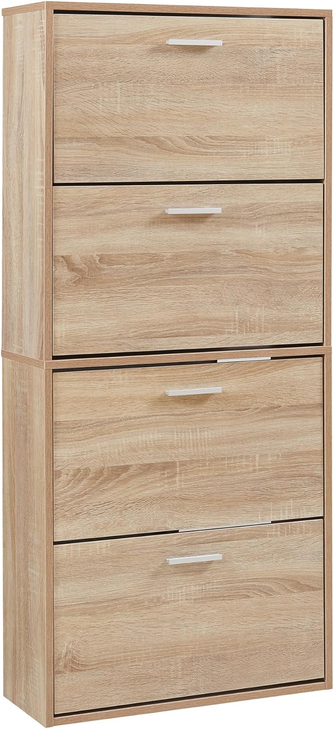 [en.casa] Schuhschrank Sykkylven Schuhkipper mit 4 Klappen Schuhkommode für 16 Paar Schuhe 134 x 60