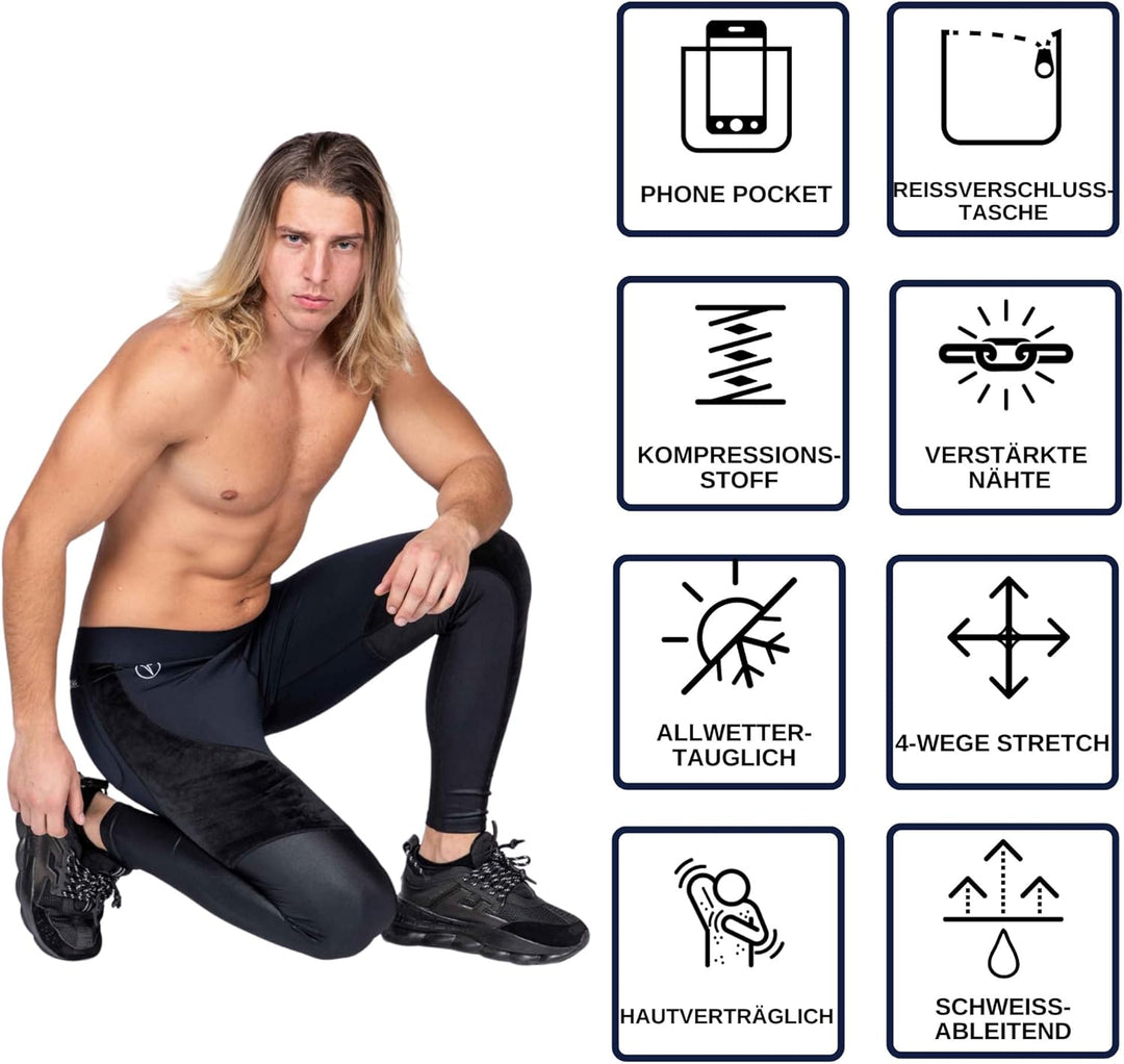 Kapow Meggings für Herren 'Supreme Range': Deluxe Kompressionsleggings mit Taschen für Streetstyle,