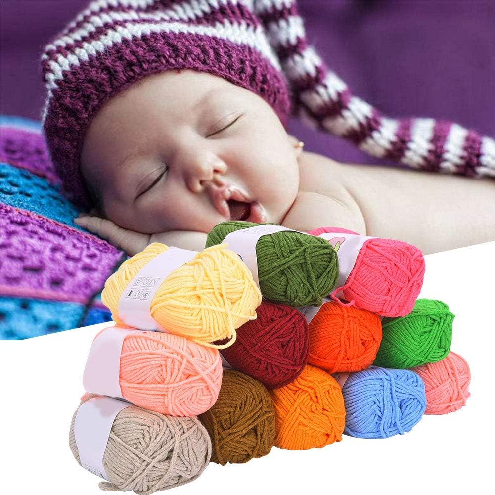 12 Farben Baumwollgarn Strickgarn Wolle Häkeln Baumwollstrickfaden Weiches warmes Garn zum Stricken