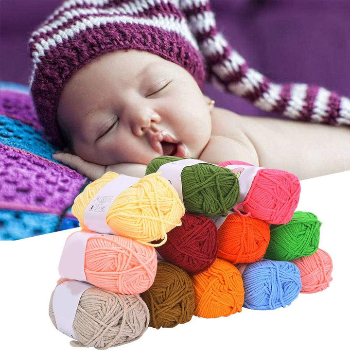 12 Farben Baumwollgarn Strickgarn Wolle Häkeln Baumwollstrickfaden Weiches warmes Garn zum Stricken