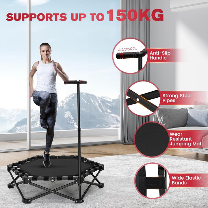 Trampolin Ø101cm,Faltbares Fitness-Trampolin für Jumping Fitness,Tragfähigkeit 150 kg,Verstellbare H