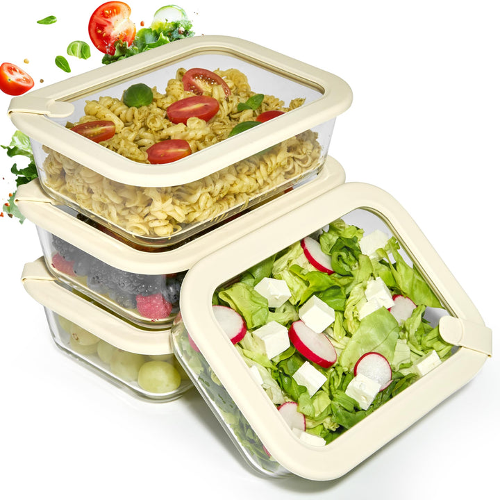 Frischhaltedosen Set 4x1020ml – Borosilikatglas, Glasbehälter luftdicht & mikrowellengeeignet, Meal