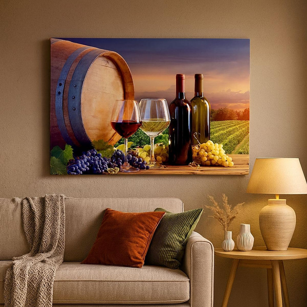 ARTTOR Bilder auf Leinwand 100x70cm Leinwandbild Wein Weinberg Sommer Gross Wanddeko Bild Schlafzimm