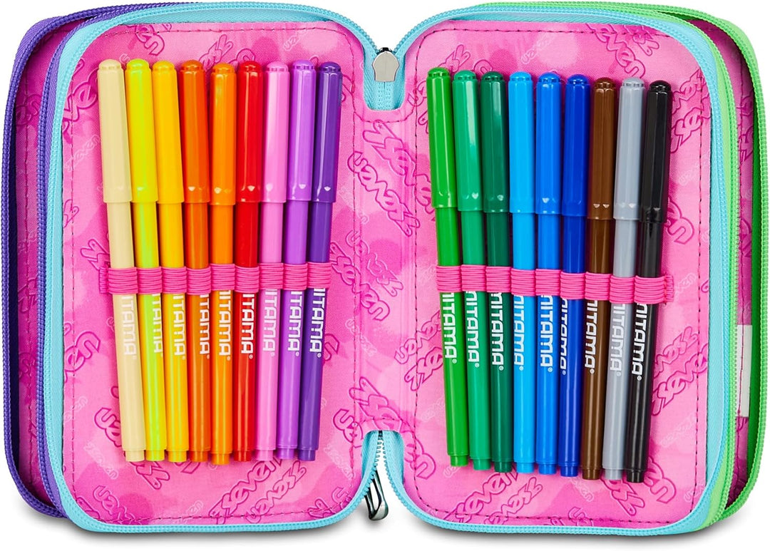 Seven Federmäppchen, Mäppchen, Mehrfarbig, Federtasche für Schreibwaren, Etui komplett mit Bleistift
