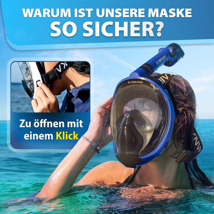 Die Preisgekrönte KAIMANA® Schnorchelmaske Kinder & Erwachsene - absolut CO₂ sicher - inkl. Tragetas