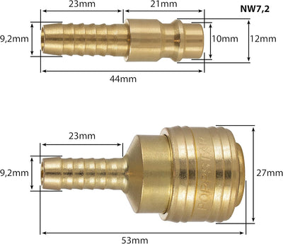 Poppstar Druckluftschlauch 50 m (Hybrid PVC mit Gewebe, Innendurchmesser 9,2mm mit Messing-Schnellku