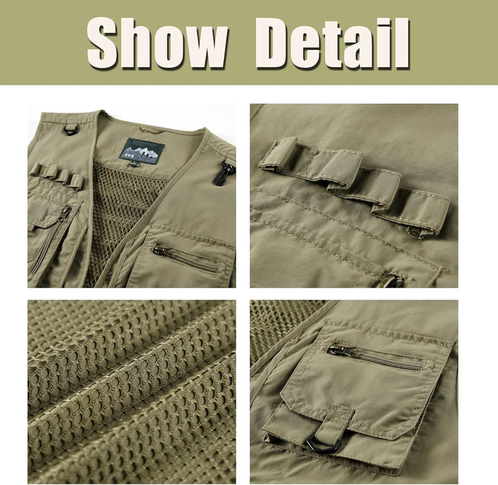 Herren Outdoor Weste Freizeit Schnelltrocknende Anglerweste mit vielen Taschen Sommer Ärmellos Jacke