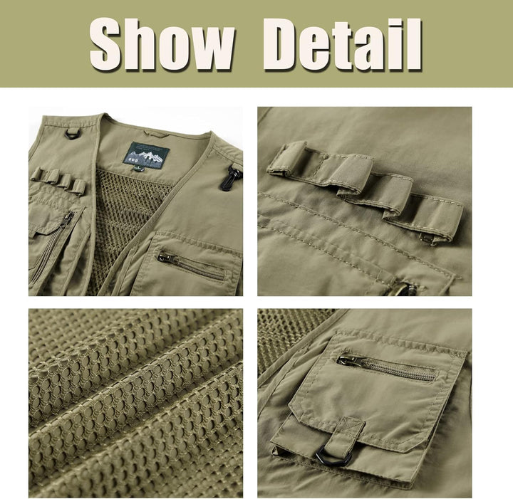 Herren Outdoor Weste Freizeit Schnelltrocknende Anglerweste mit vielen Taschen Sommer Ärmellos Jacke