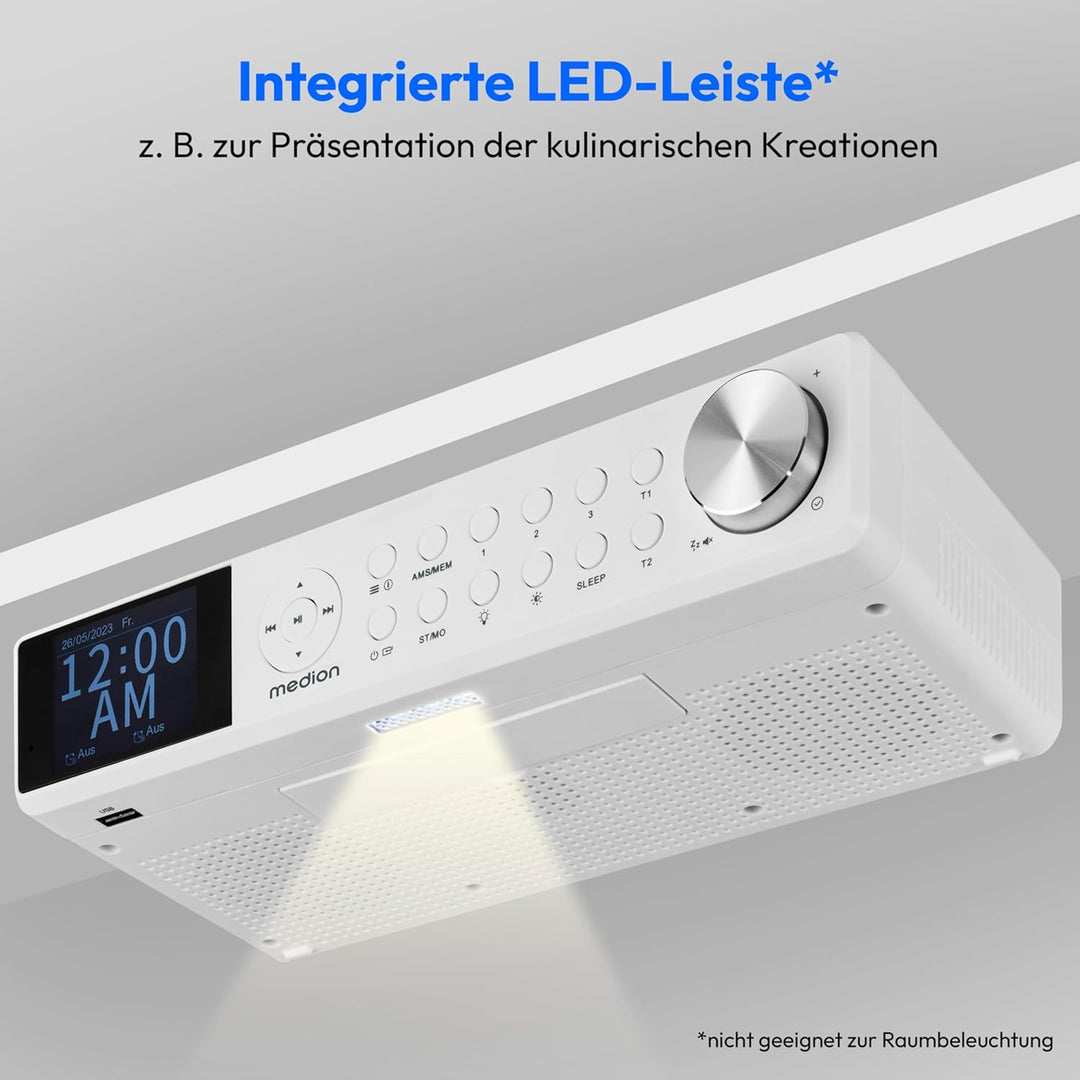 MEDION P66750 Küchen Unterbauradio (DAB+ Küchenradio, PLL UKW Radio, dimmbares TFT Farbdisplay, Koch