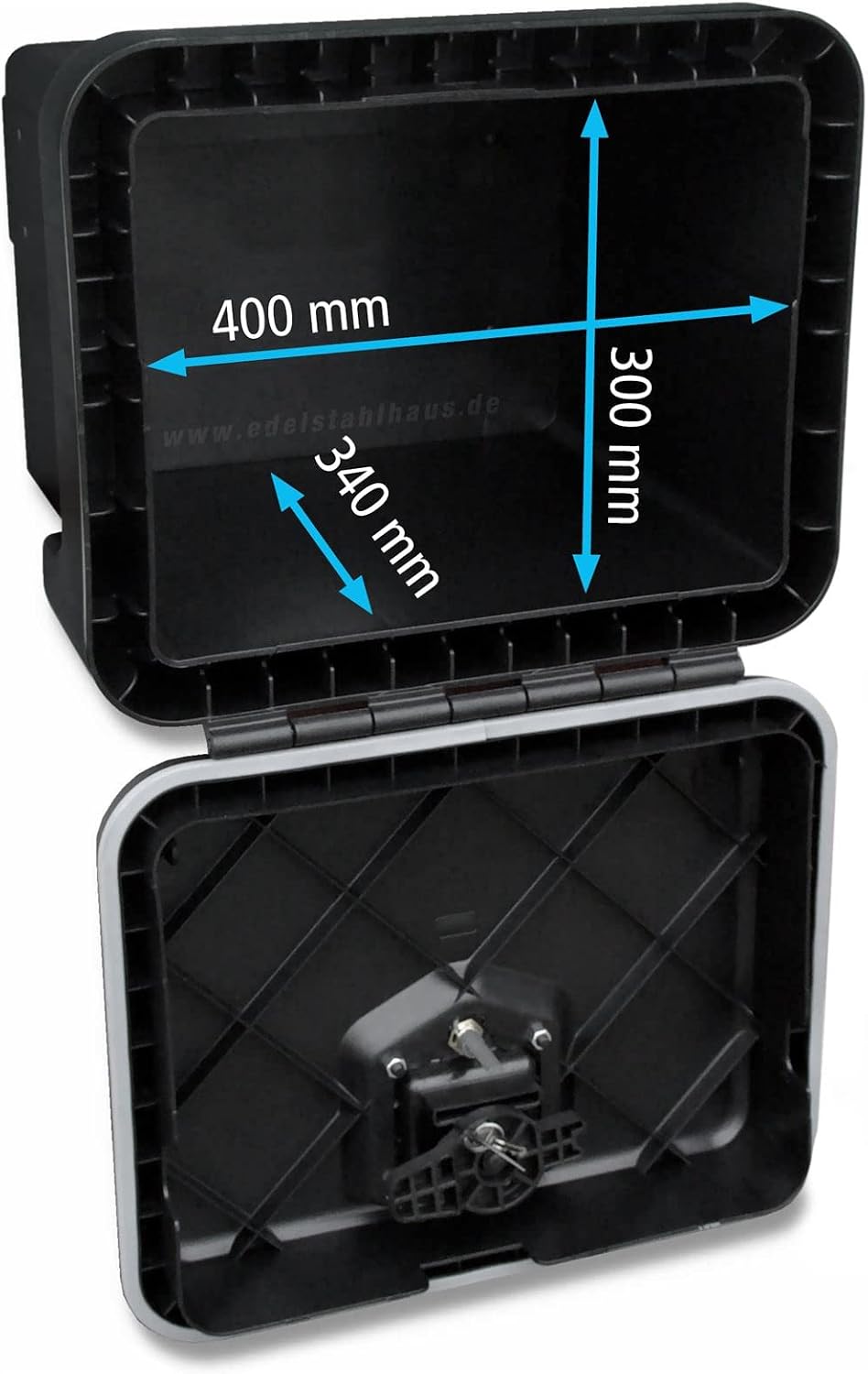 LKW Staukasten aus Kunststoff 480x400x400mm, 39 ltr, Edelstahlhaus Werkzeugkasten, Staubox, Daken W0