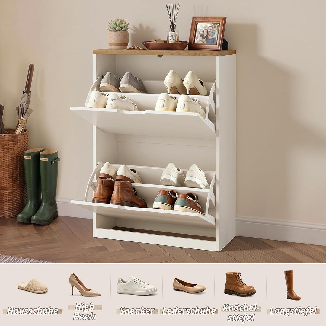 LUE BONA Schuhschrank mit 2 Flip-Klappen,Schuhschrank Schmal 23 cm Tiefe,Schuhkipper Geschlossen mit