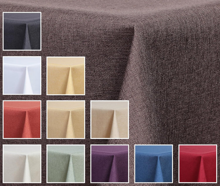 Textil Tischdecke - Leinen Optik - wasserabweisend oval (braun, oval 160x220) Braun oval 160x220, Br