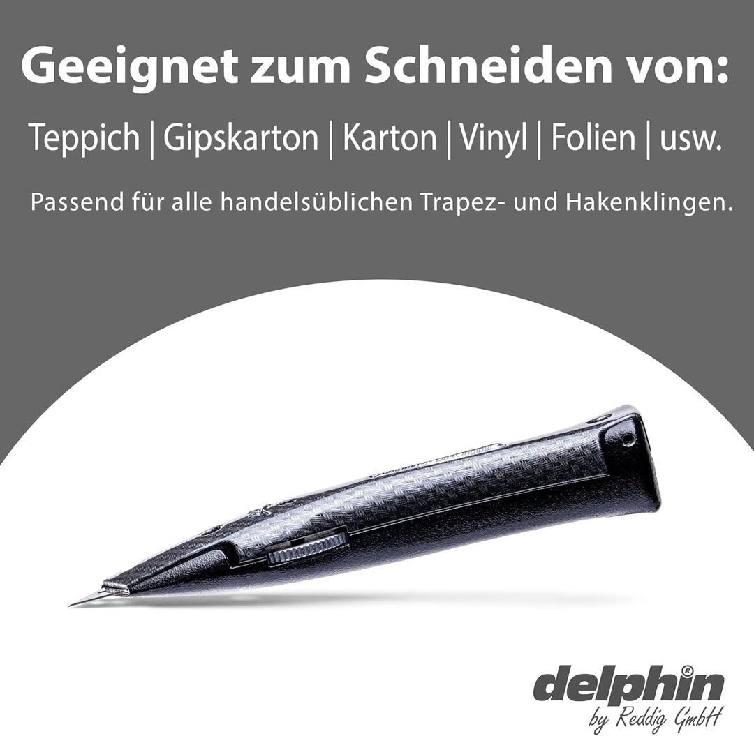 Delphin®-03 Teppichmesser, Design Edition, Feststehende Klinge, Profi Cuttermesser, Alu, Klingen und