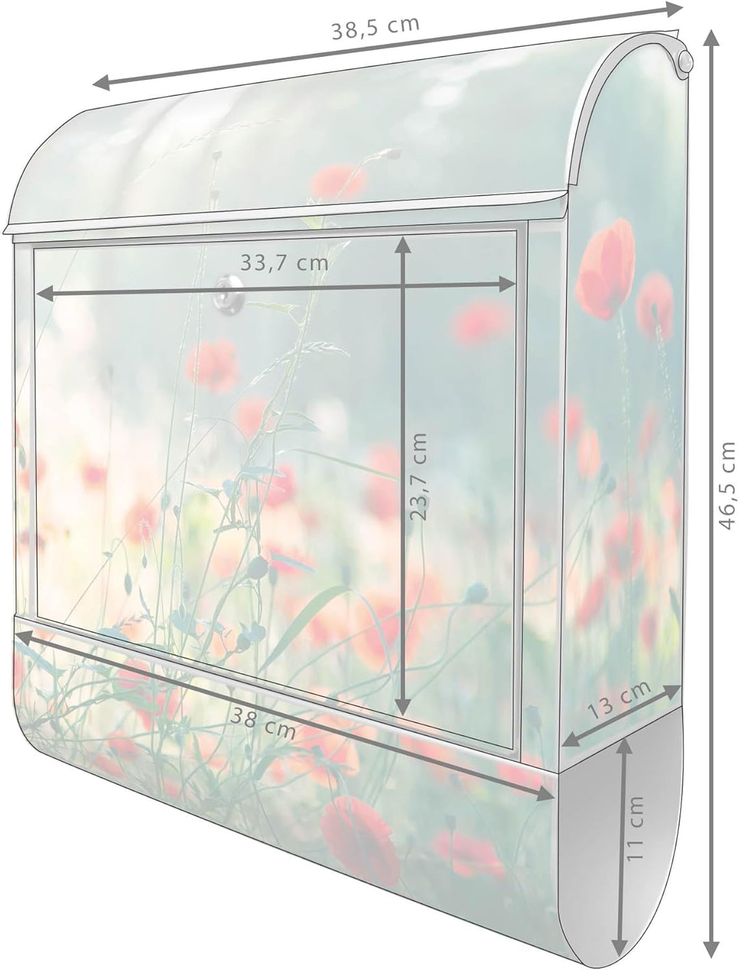 banjado® Design Briefkasten mit Motiv Waldmohn 39x47x14cm &amp; 2 Schlüssel - Briefkasten Stahl Silber m