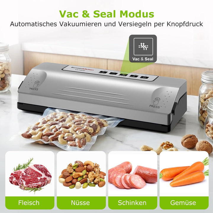 Bonsenkitchen Vakuumiergerät, 30 cm stabile Schweissnaht, Pulse-Funktion für Feuchtes, externer Vaku