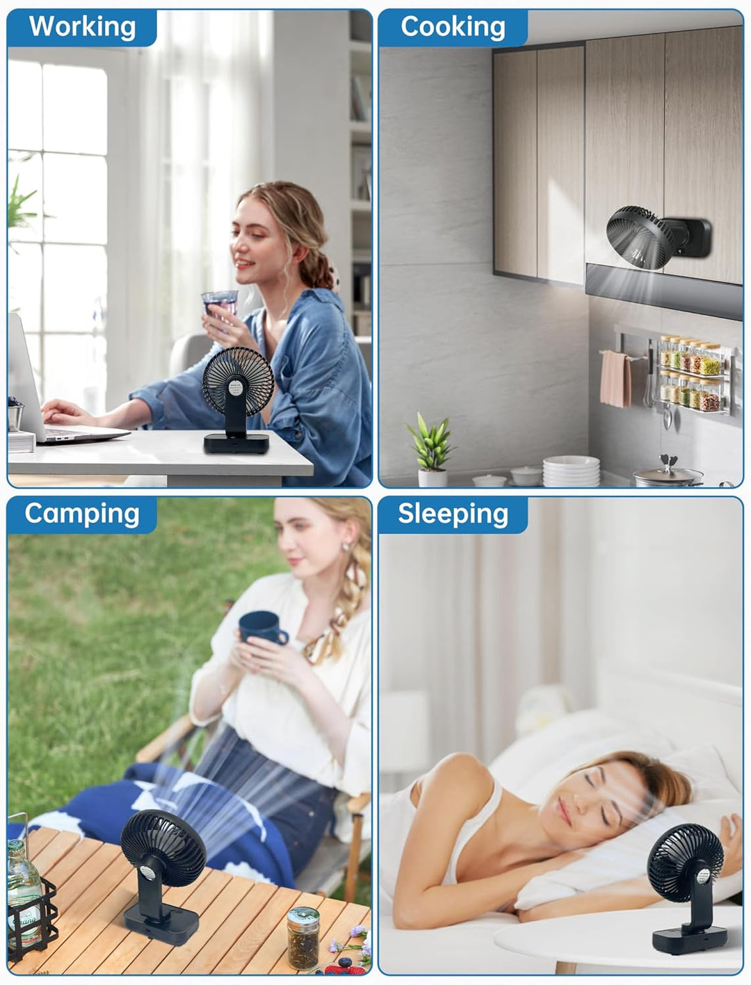 Mini Ventilator Oszillierend Ultra Leise, 4000mAh Akku Klein Tischventilator(4-13h), 4 Geschwindigke