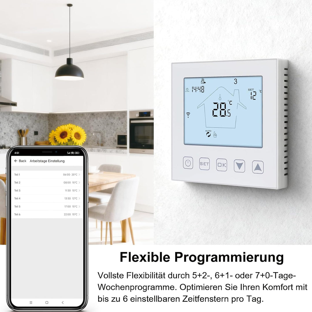KETOTEK Smart Thermostat Fussbodenheizung Elektrisch WiFi 16A Alexa Google Assistant Kompatibel, Dig