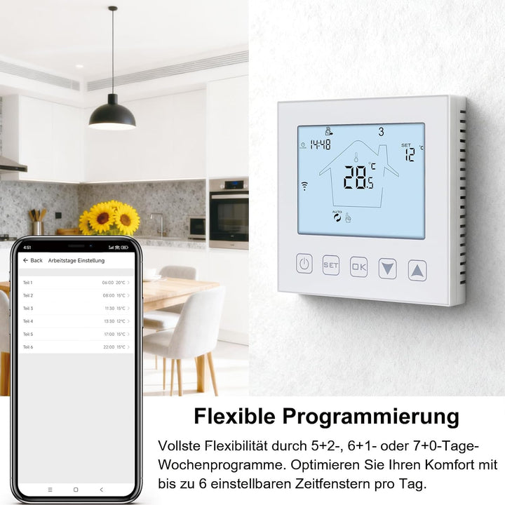KETOTEK Smart Thermostat Fussbodenheizung Elektrisch WiFi 16A Alexa Google Assistant Kompatibel, Dig