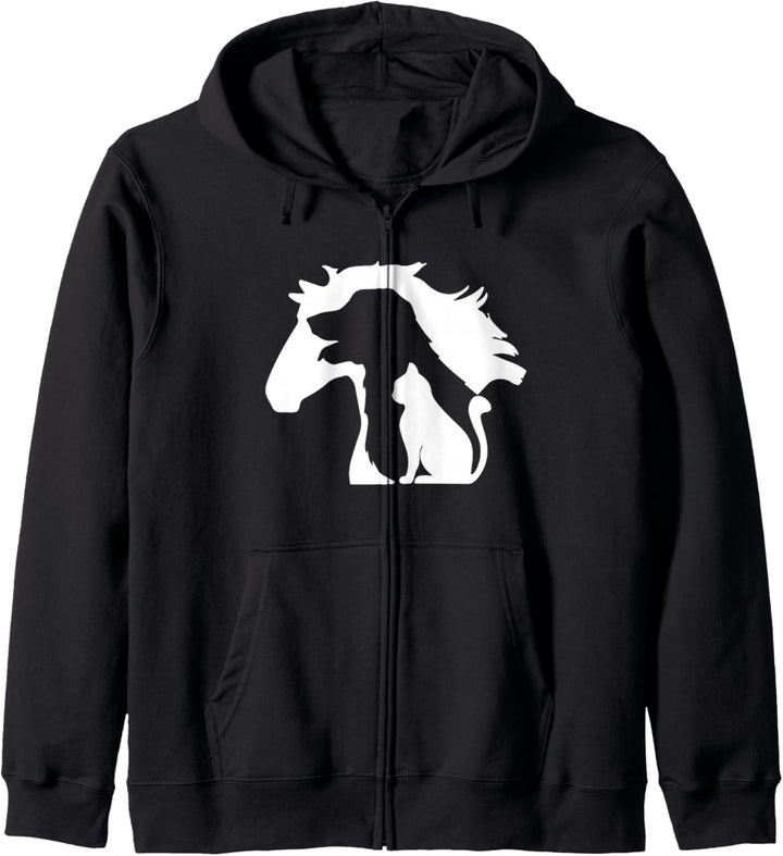 Pferd Hund & Katze, minimalistische Kunst, abstrakte Silhouette Overlay Kapuzenjacke