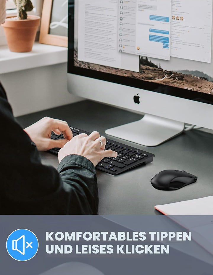 TECKNET Italienische QWERTY-Tastatur und Maus, 2.4G kabellose Tastatur und leise Maus mit Nano-USB-E