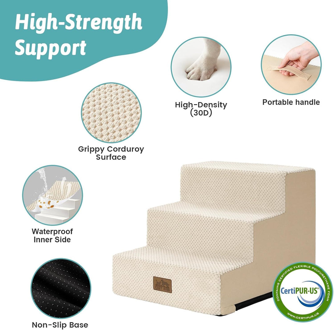 Hundetreppe für Kleine Hunde, 3 Stufen Haustiertreppe für Bett Couch Auto, 35cm Hoch Hochdichtem Sch
