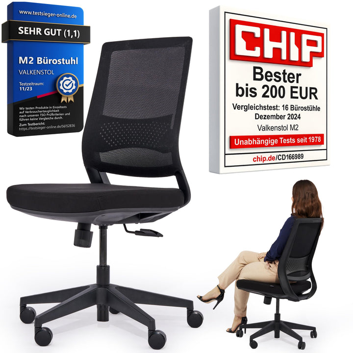 VALKENSTOL M2 Ergonomischer Bürostuhl ohne Armlehne 150 kg [ohne Kopfstütze] Bürostuhl Ergonomisch S
