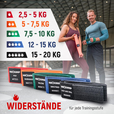 NEOLYMP Miniband Fitness aus Stoff + E-Book mit über 100 Übungen – Minibands Trainingsband Beine Boo