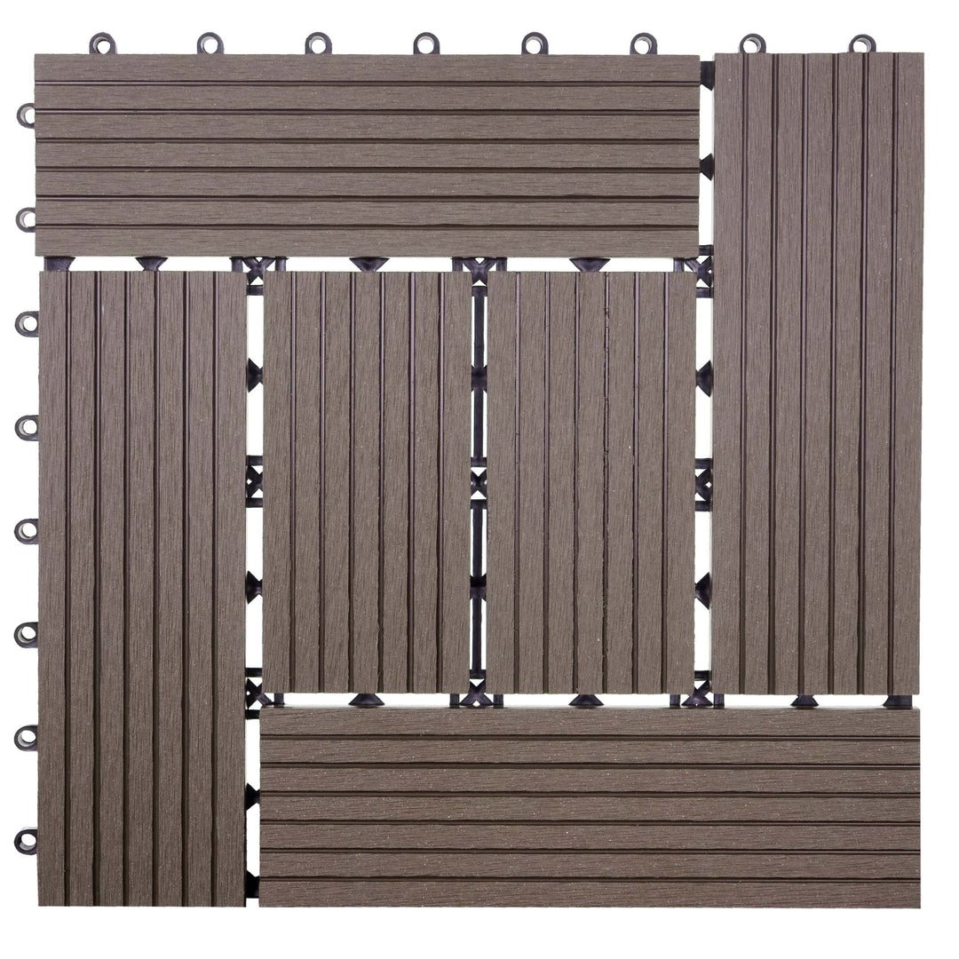 Mendler WPC Bodenfliese Rhone, Holzoptik Balkon/Terrasse, 11x je 30x30cm = 1qm versetzt - Basis Coff