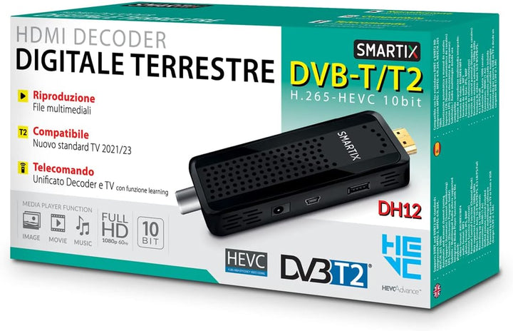Smartix Atlantis DH12 Digitaler terrestrischer TV-Decoder DVBT und DVBT2 HD Stick, MPEG-2, MPEG-4/H.