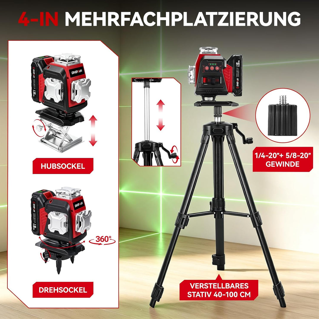 ONEVAN 21V Kreuzlinienlaser mit Stativ, 4D 16 Kreuzlaser,Selbstnivellierend | 20 m Fernbedienung, ve