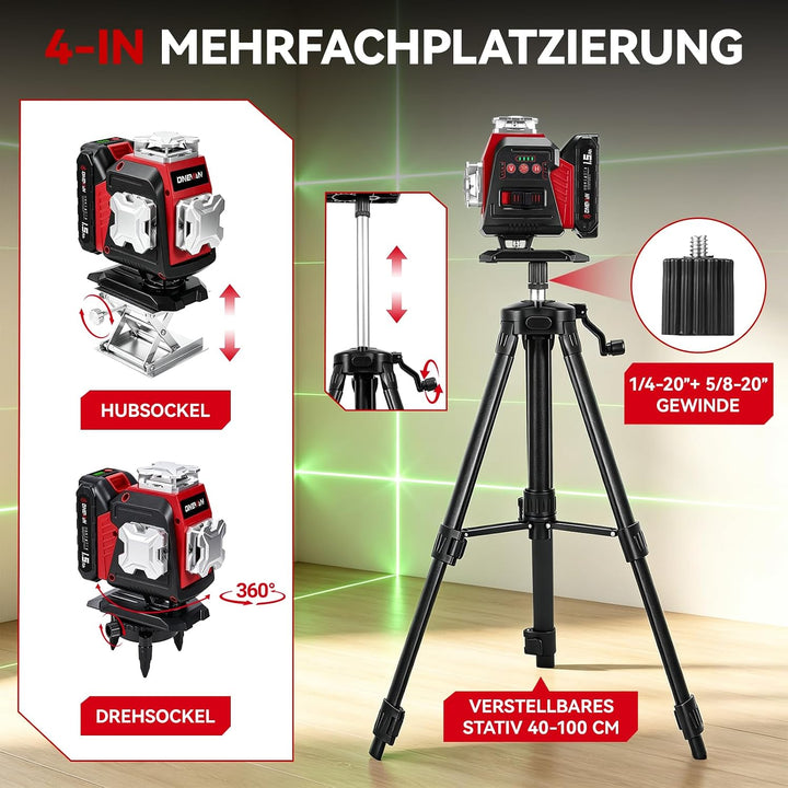 ONEVAN 21V Kreuzlinienlaser mit Stativ, 4D 16 Kreuzlaser,Selbstnivellierend | 20 m Fernbedienung, ve
