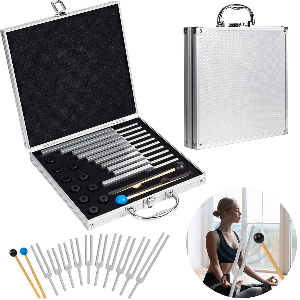 Stimmgabel,Stimmgabel Neurologie, 10er Set mit Sockel + 2 Silikonhämmer und Reinigungstücher, Ideale