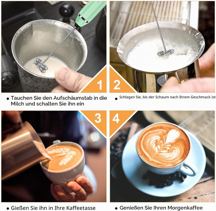 Philorn Milchaufschäumer Stab, Milchaufschäumer Elektrisch Stab Hand Held, 3-Gang USB Aufladbar Aufs