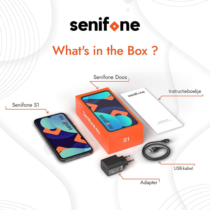 S1 Senioren Smartphone - Schwarz - Für Ältere - 32GB - WhatsApp & SOS Funktion