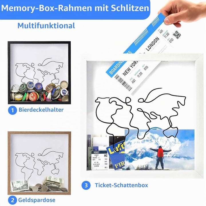 Abenteuer-Archivbox,Reise-Sammelbox,Ticket-Schattenbox,Bilderrahmen Spardose Wandbehang,Ticket Schat
