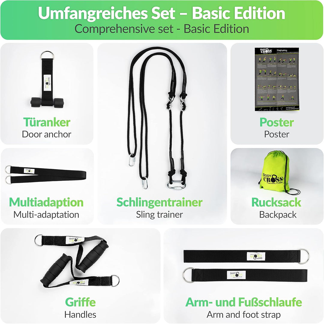 BodyCROSS Premium Schlingentrainer Expert Edition, Made in Germany, geprüft & Zertifiziert, Slingtra