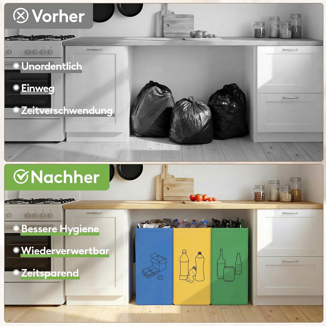 Lifewit Mülltrennsystem für Küche, Mülleimer 3 fächer für Papier, Glas und Plastik, Recycling behält