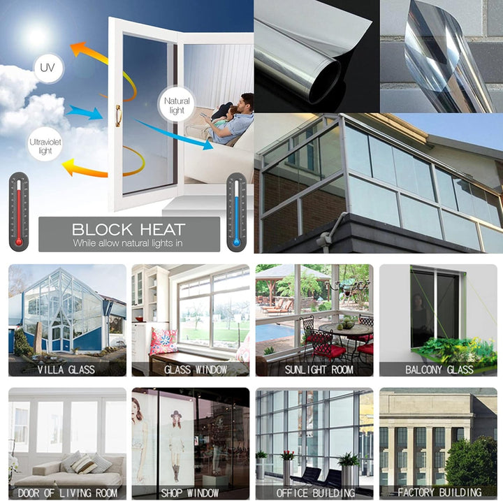 Sonnenschutz Fensterfolie Selbsthaftend, Folie für Sonnenschutz Fenster Aussen und Innen, Spiegelfol